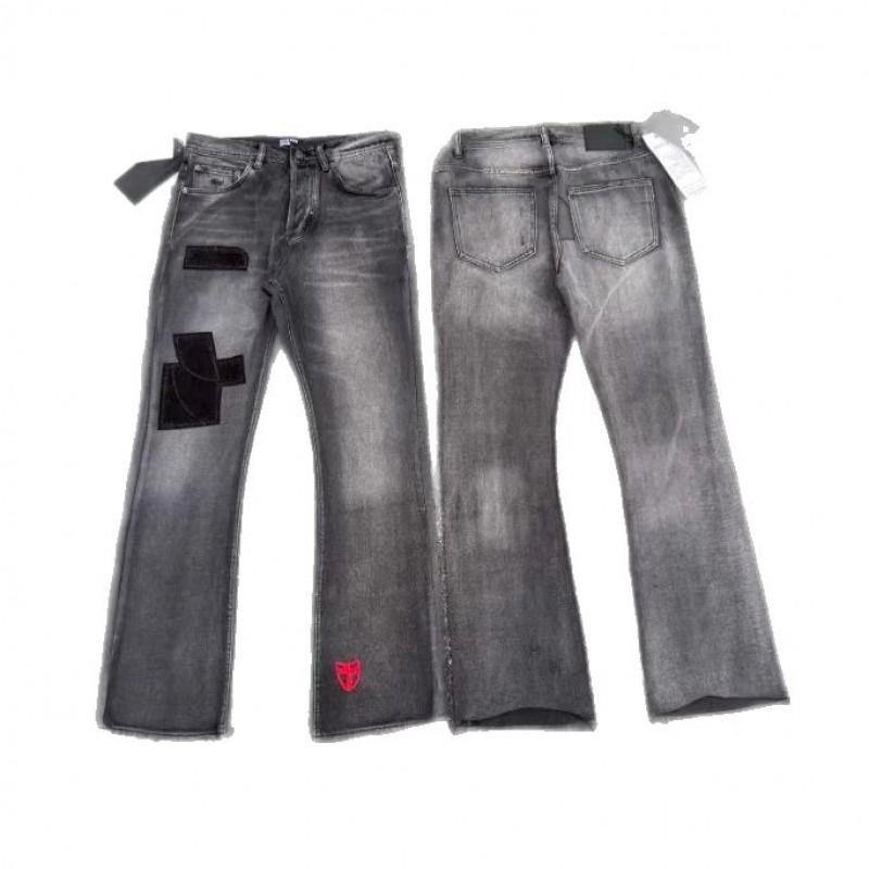Herren Damen High Street Used Denim Jeans Mit Stickerei-Patch Gerader Schnitt Wasser gewaschen Schlanke Schlaghosen