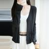 Elegant 100% Wool V-Neck Knit Cardigan Flared Sleeve Solid Color Single Button Top Women