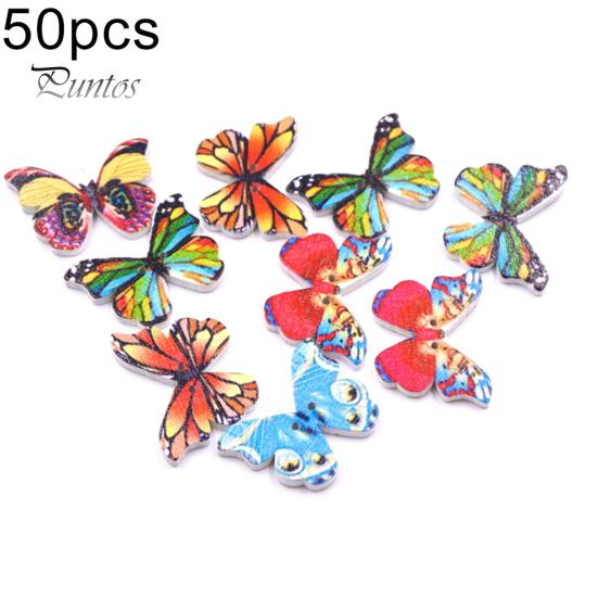 

50 шт. пуговицы-бабочки гладкие стильные прочные многоцветные деревянные пуговицы для вязания крючком разноцветный