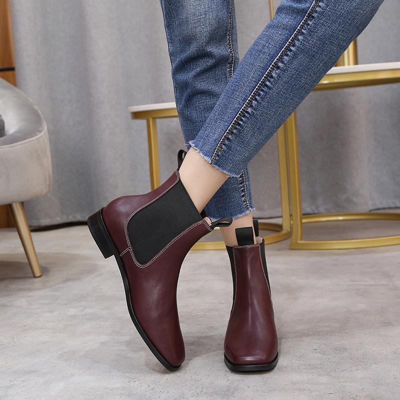 Frühling und Herbst Neue Chelsea Martin Stiefel Mode Retro Kurze Stiefel Obermaterial Rindsleder Mode Vielseitige Damenschuhe