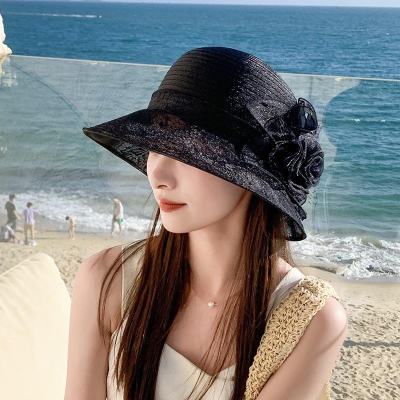 Sommar ny dam elegant organza blomkruka hatt utomhus resor skuggning solskydd cool fiskarhatt trend