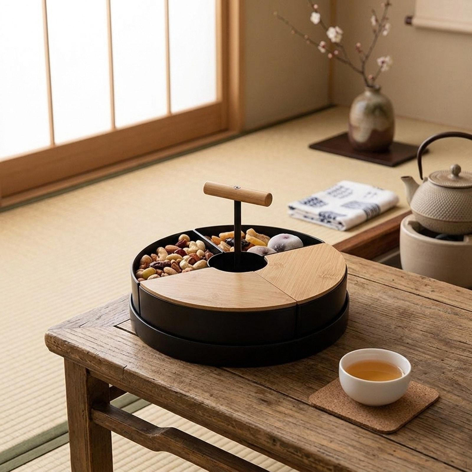 Divided Serving Tray Dried Fruit Plate Compact Multifunction with Bamboo Lid Snack Box Food Storage