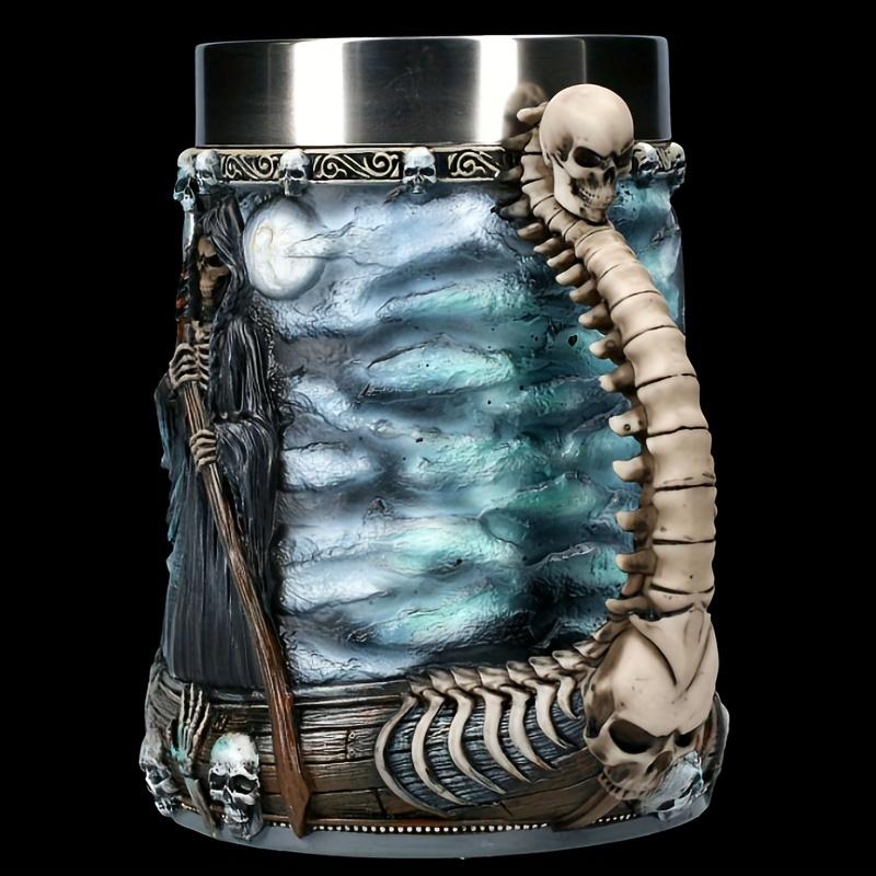 2025 New 2oz /600mlHalloween Mug Death Coffee Mug Stainless Steel Beer Cup, Skull Shaped Cup Birthday Gifts Mugs Coffee Cups
