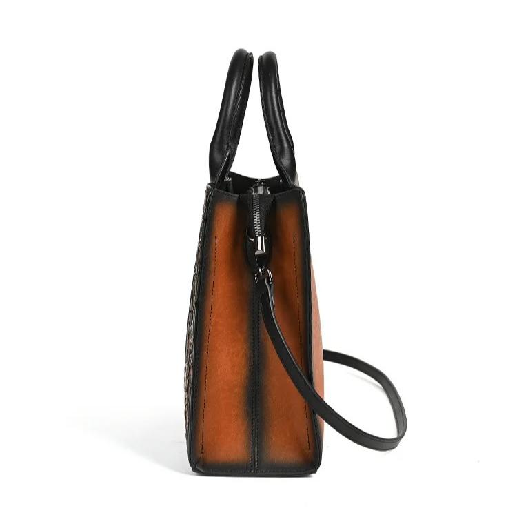 Johnature Genuine Leather Women's Handbag Retro Embossed Large Capacity Shoulder Crossbody Bags
