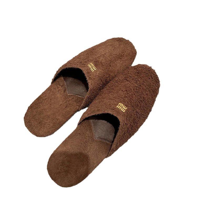 Soft leather version~ miu's lazy bag head and half slippers for women to wear 2025 new comfortable one-pedal flats