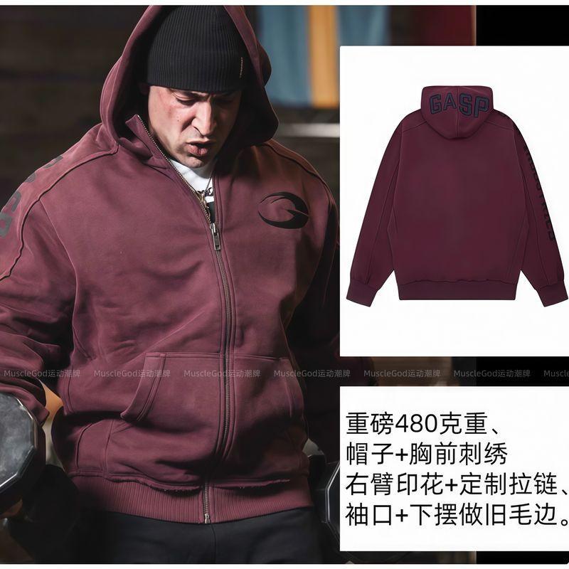 Gp New Orange Large Logo Embroidered Training Thickened Warm Classic European and American Style Fitness Training Hoodie Trendy Jacket