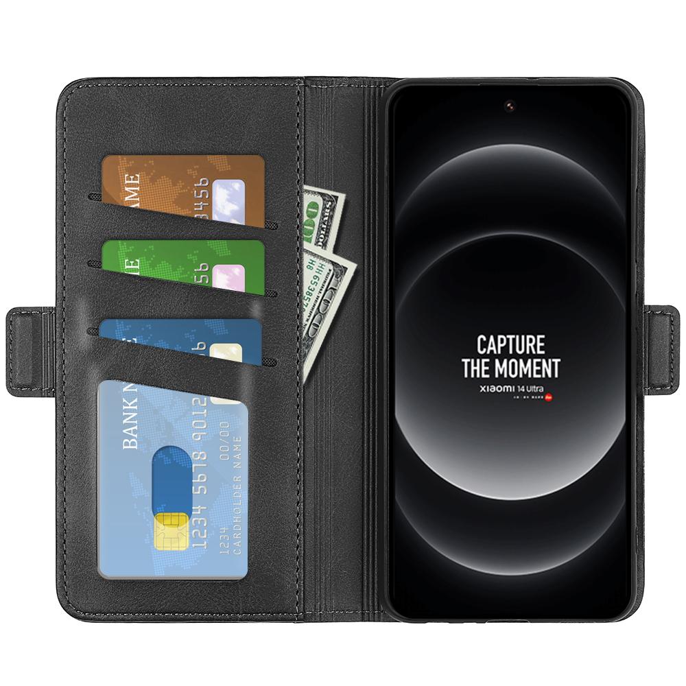 

For Xiaomi 14 Ultra Phone Cover Magnetic Clasp Leather Phone Case with Wallet Black