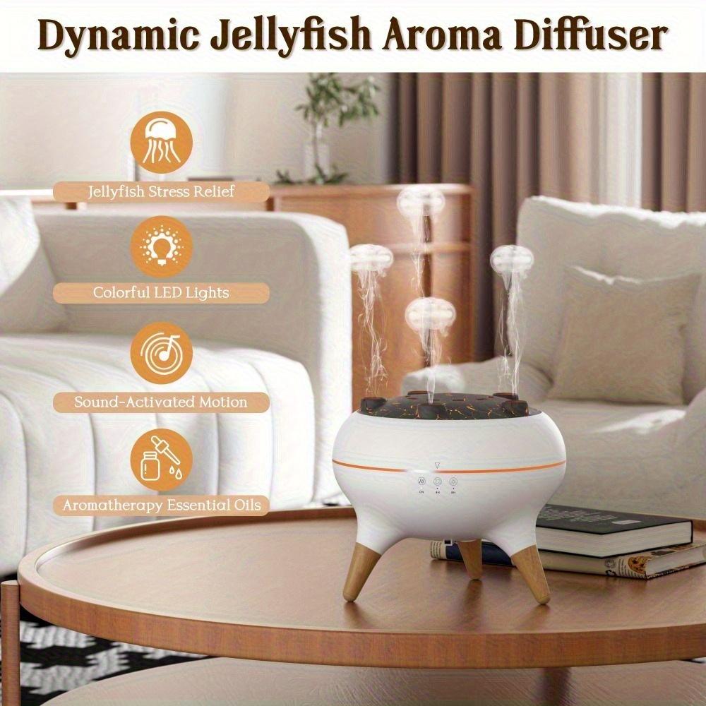 Aroma difuzér s plamenem, Zvlhčovač se efektem kouřových kroužků, Velký výstup páry, 7 barevných LED světel, Kompaktní stolní zvlhčovač pro domov, kancelář, ložnici