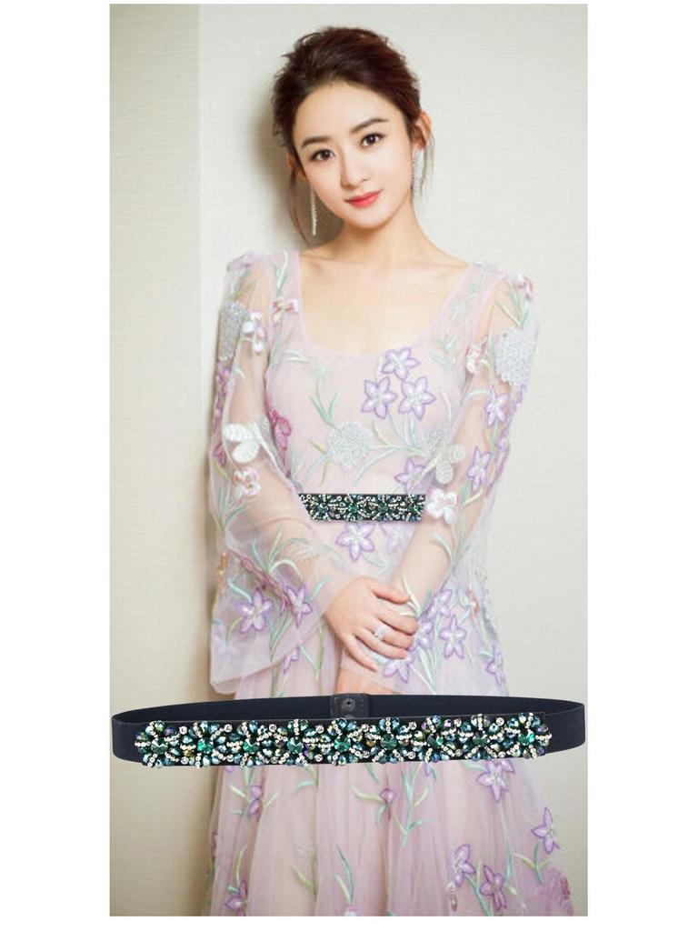 Women's Rhinestone Flower Elastic Waist Belt