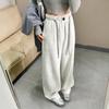 High waist drawstring one-button scimitar pants women's casual pants fleece thickened warm solid color loose and thin banana pants