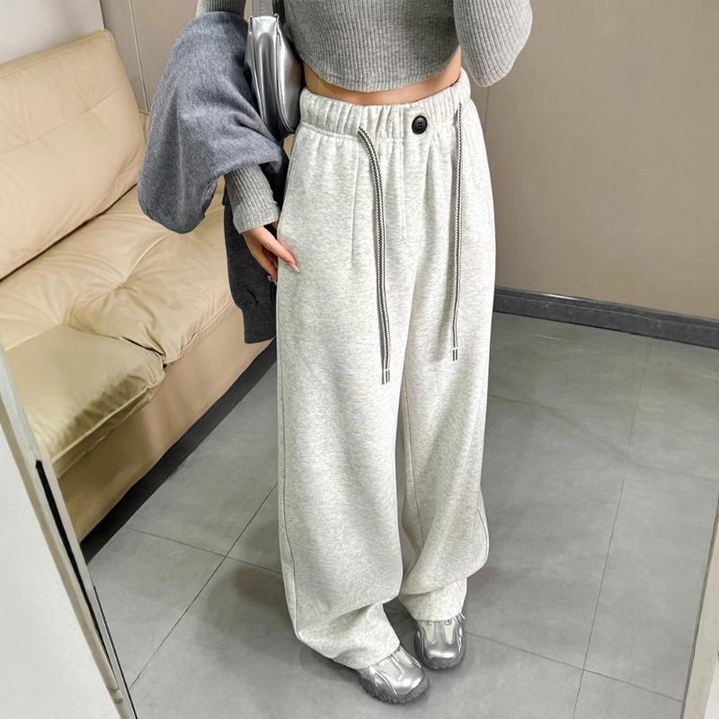 High waist drawstring one-button scimitar pants women's casual pants fleece thickened warm solid color loose and thin banana pants