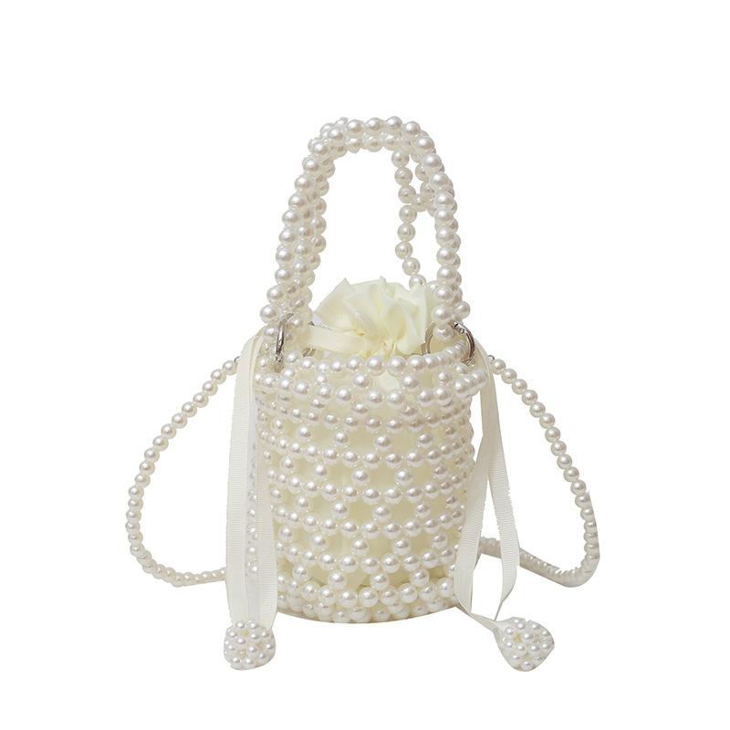 Sweet Fashion Pearl Bucket Bag Mini Beaded Shoulder Crossbody Bag Decorative Portable Lipstick Women's Bag
