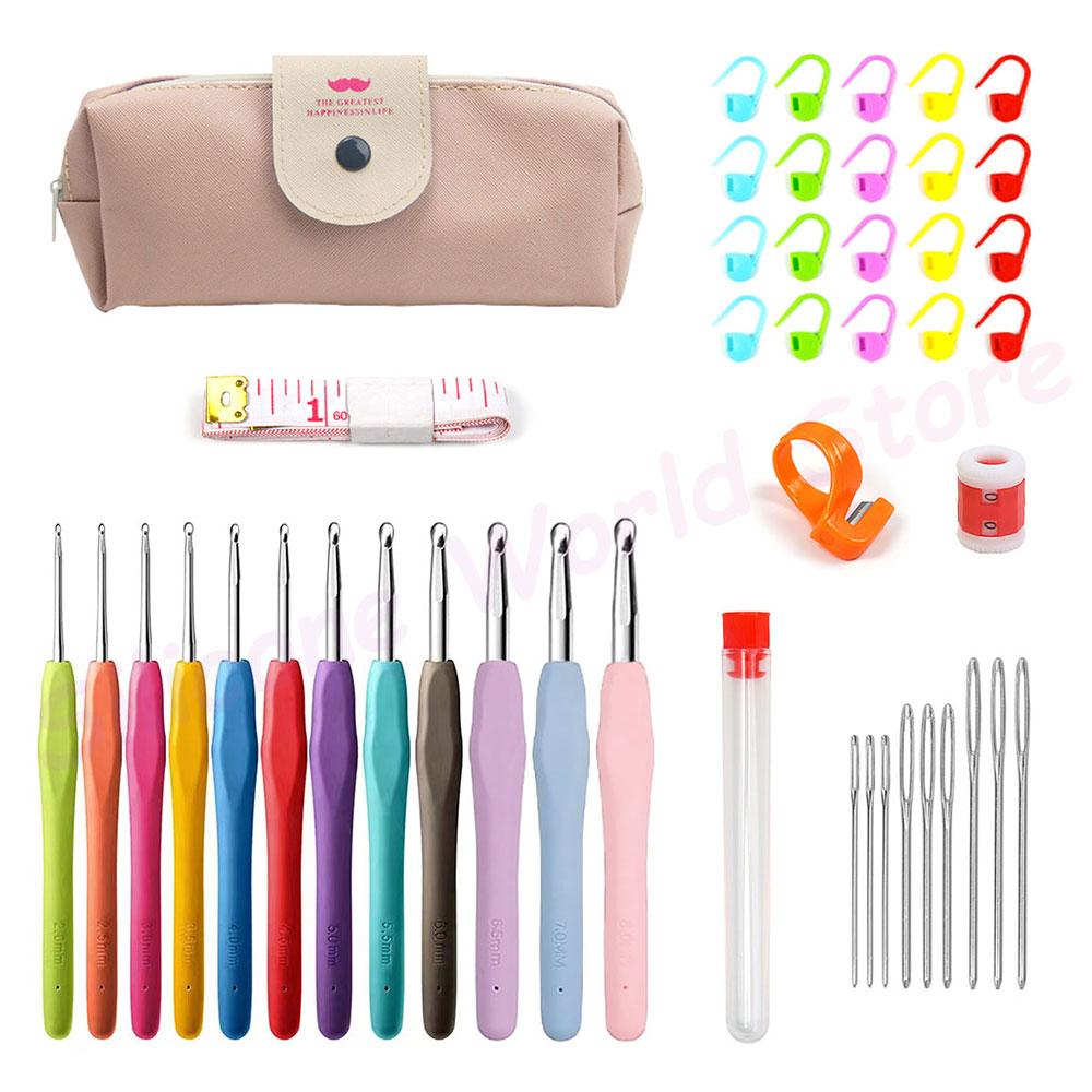 Silicone World 45/37 PCS Set Hook Needle Set DIY Hand Held Knitting Tools Beginners Woolen Weaving Tool Kits With Storage Bag