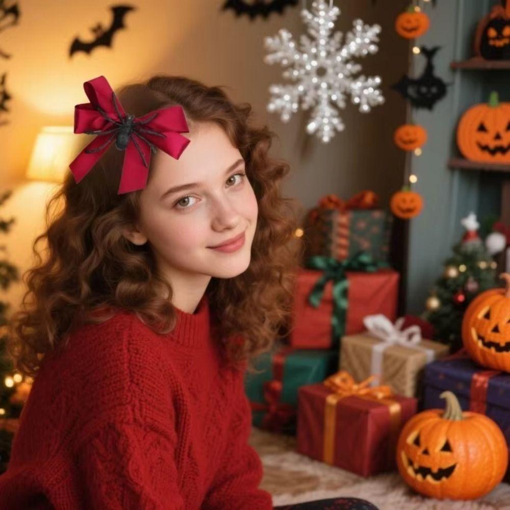 Funny Bowknot Hairpin Spider Theme Halloween Head Wear Spider Hair Clip  Ghost Festival