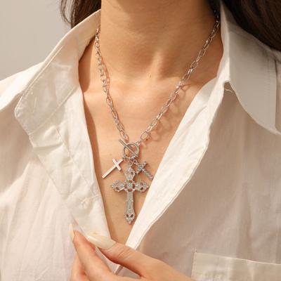 Gothic Cross Necklace, European and American Fashion Pendant, Sweet and Cool Diamond-set Ins Wind Metal Necklace for Women