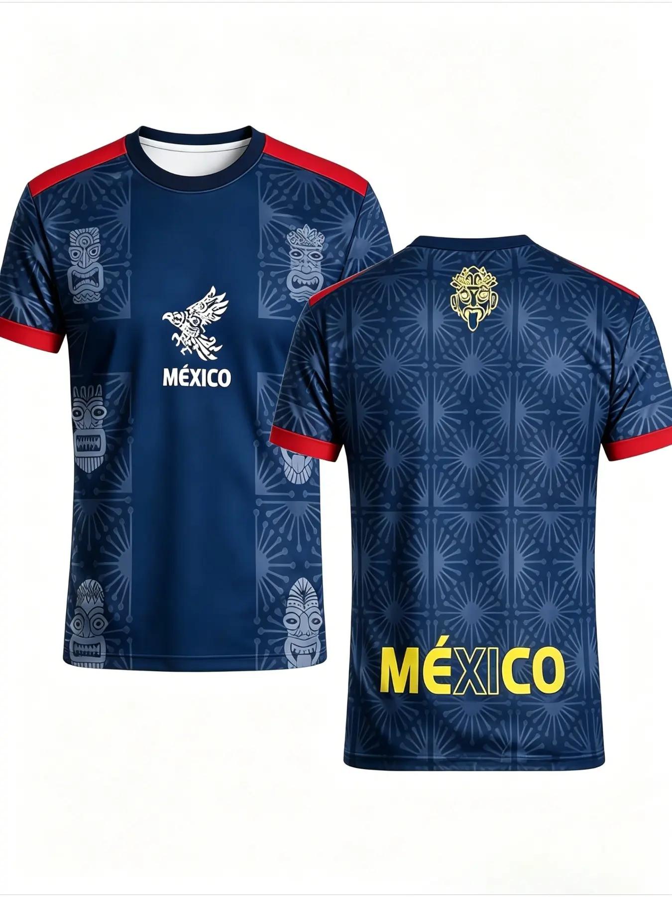 Men s Football Jersey with Eagle Print, Comfortable Breathable Round Neck Top, Casual Short Sleeve T-Shirt S