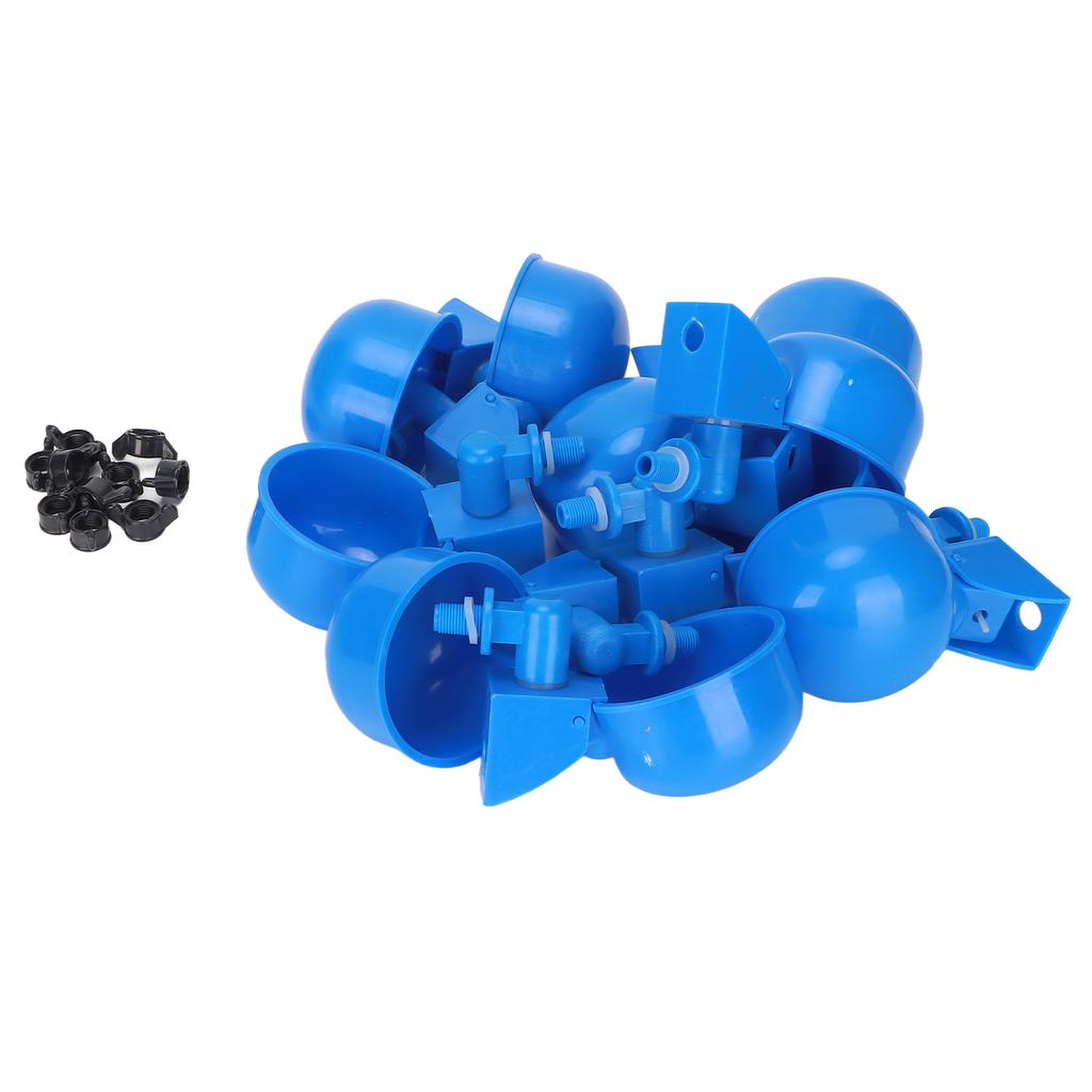 10pcs Automatic Poultry Waterer Chicken Watering Cups with Nuts for Ducks Geese Pigeons Quails Blue