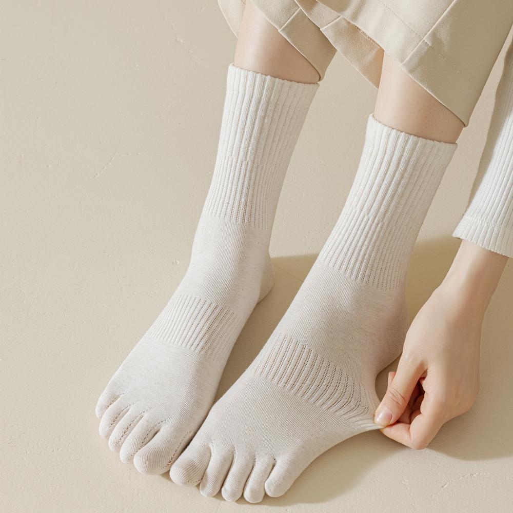 5 Paar/Los Damen Fünf-Zehen-Socken 100% Baumwolle Einfarbig Damen Zehensocken Sport Frühling Herbst Harajuku Zehensocken