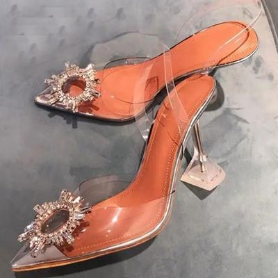 Fairy Transparent High Heels Female 2025 Spring New Thin Heel Sexy Versatile Pointed Rhinestone Shallow Mouth Fashion Sandals