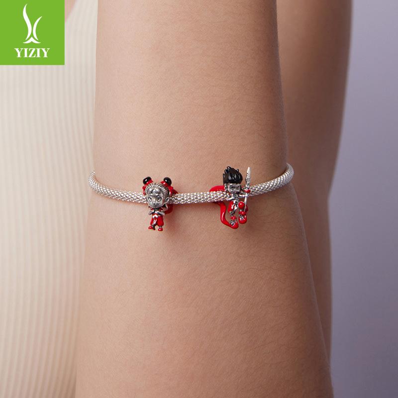 Anime Little Nezha Diy Beading Accessories Childlike Cute S925 Sterling Silver Bracelet Beads Beading