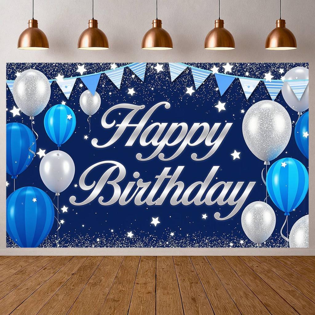Happy Birthday Banner Purple Blue Balloon Glitter Design Birthday Party Backdrop Decoration Photography Background Prop