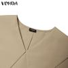 VONDA Women Casual Lapel Long Sleeve Solid Color Dresses