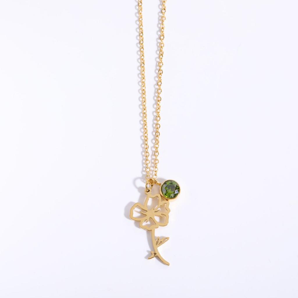Birth Month Flower Pendant, Rose Flower Necklace Charms Set Stainless Steel