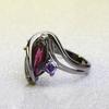 Women Romantic Faux Sapphire Horse Eye Shaped Hollow Out Ring Jewelry