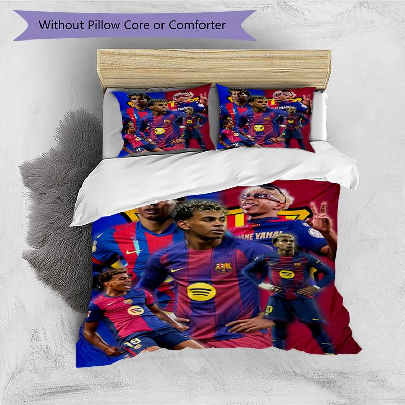 Lamine Yamal Barcelona Football Jersey Bedding Set,Comfort Bed Linen for Boys Room Decoration,Perfect Gift for Match Fans,Wrinkle Resistant Duvet Cove