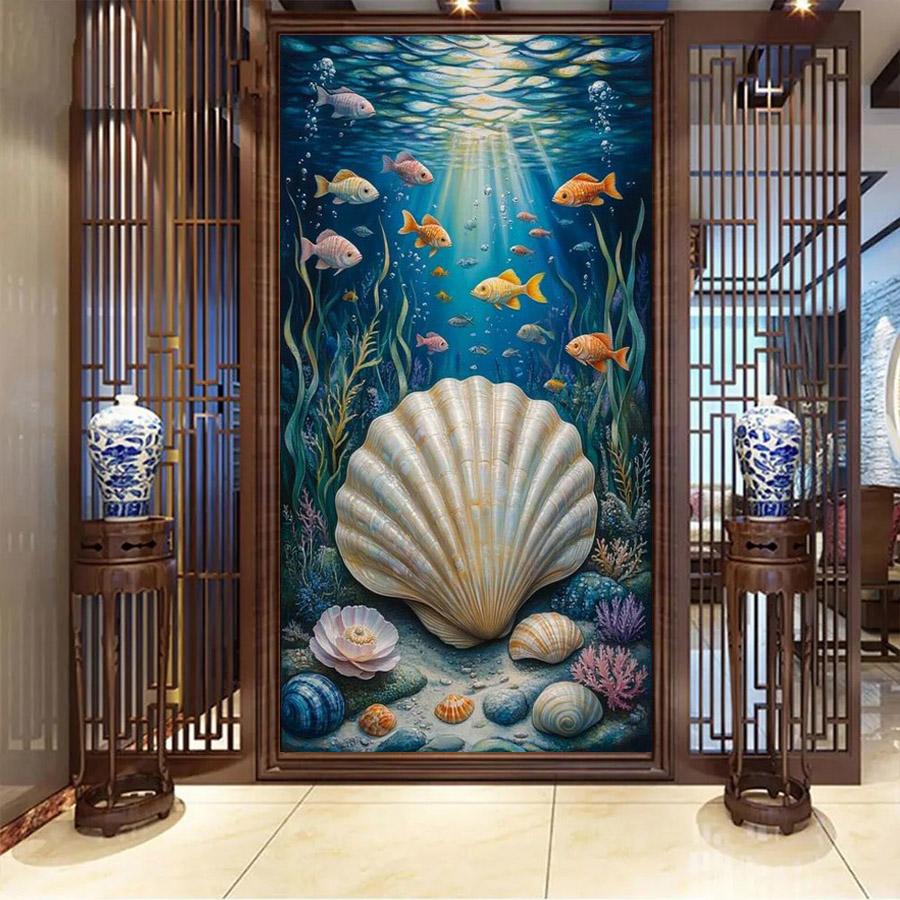 

Underwater Shell Fish Large Size Diamond Painting Diy Full Square Round Drill Rhinestone Embroidery Scenery Mosaic Cross Stitch Kits Wall Decor Round drill 30x60cm