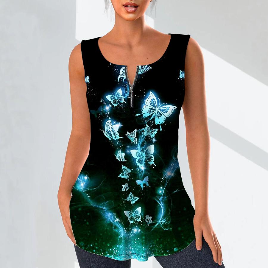 

Женские модные рубашки с v-образным вырезом, повседневные топы, футболка, женский жилет с 3D светящимся принтом бабочки, блузка без рукавов больших размеров, топы на бретелях 8XL