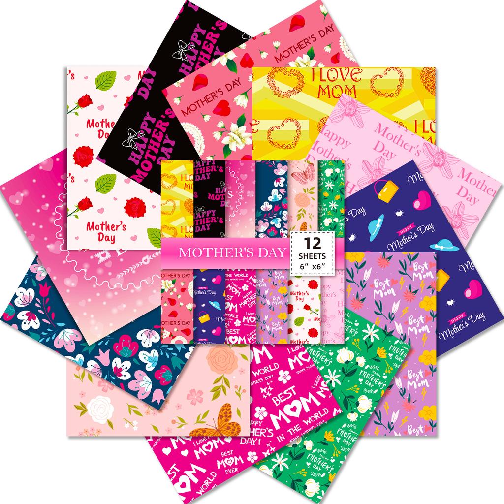 12 pieces of pink Mother’s Day material package DIY holiday congratulations children’s handbook DIY tailoring photo album material