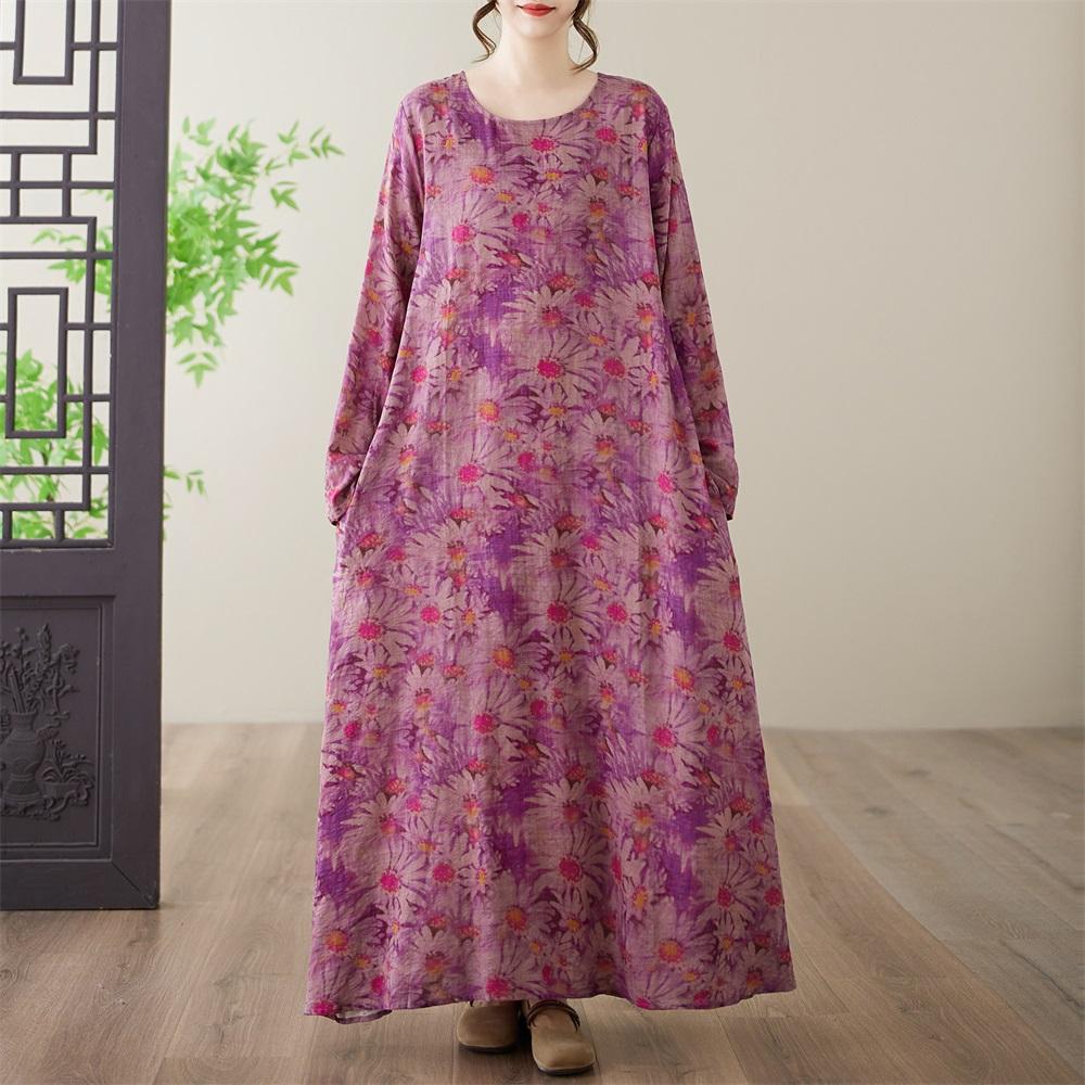 

Платье женское повседневное свободное хлопковое винтажное с цветочным принтом больших размеров с длинным рукавом новинка XXXL