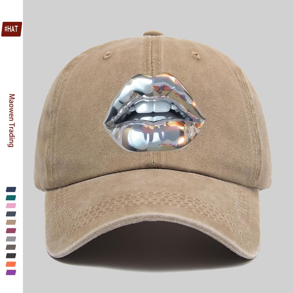 pc Silvery Sexy Lips Print Baseball Cap Suitable Sun Hat for SpringSummer Travel Comfortable and Lightweight Adjustable Sna
