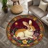 Vintage Rabbit Floral Round Rug Non-Slip Machine Washable Floor Mat 2D Flat Soft Area Rug for Living Room Hallway Easter Decor