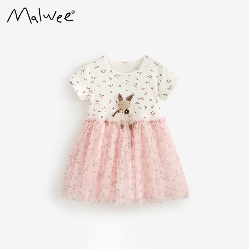 Летнее платье-принцесса Malwee для девочек – Европейский и американский стиль, Круглый вырез, Короткий рукав, Милый дизайн для детей 140