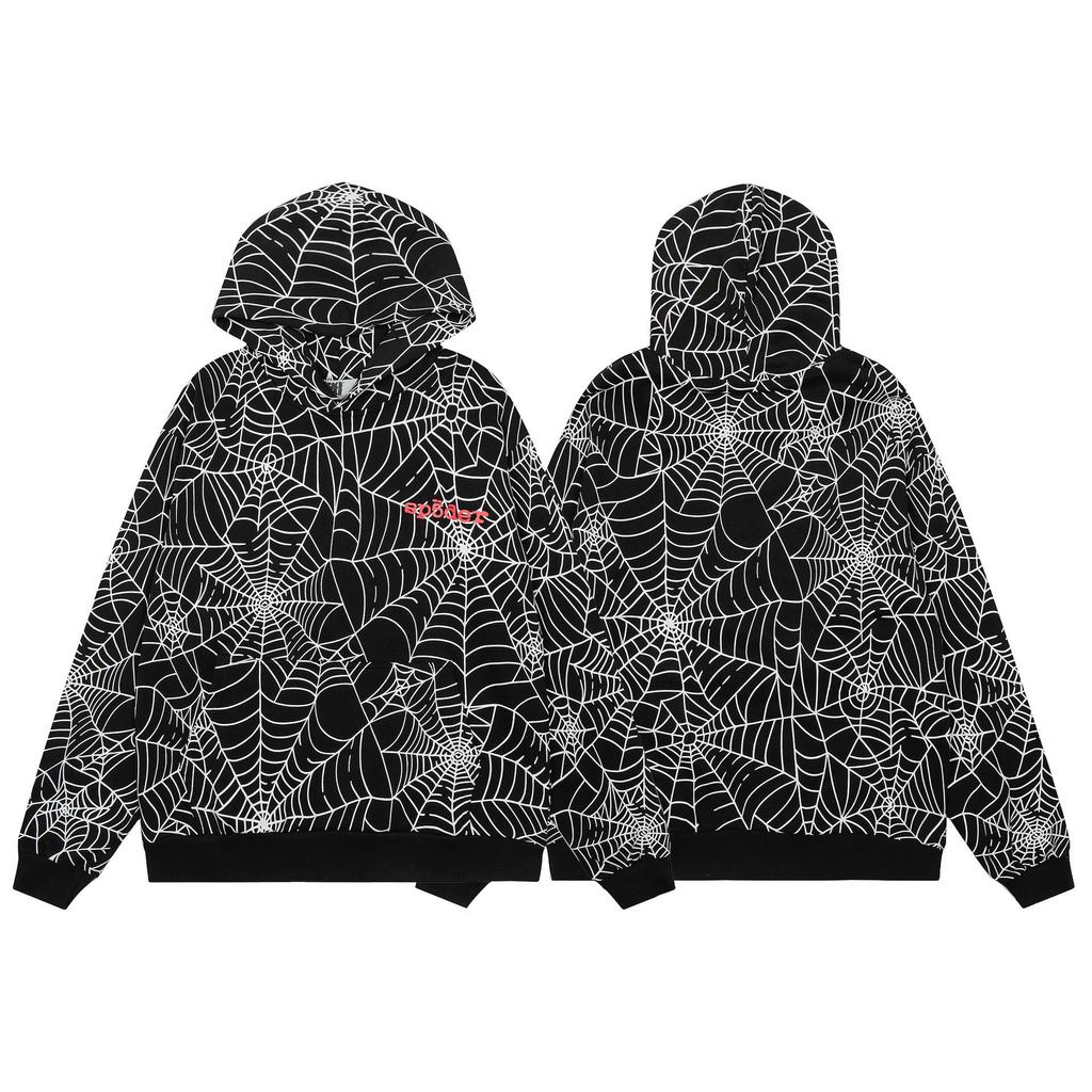 Spider Web Foam Letter Print Terry Cloth Hoodie for Men & Couples