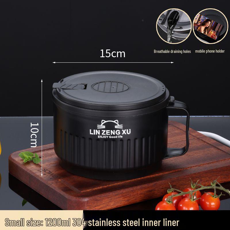 Japanese Style Large Capacity 304 Stainless Steel Noodle Bowl with Lid for Dormitory Students - Heat Preserving Meal Server