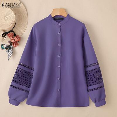 Lässige Bluse mit Stehkragen und langen Ärmeln für Damen