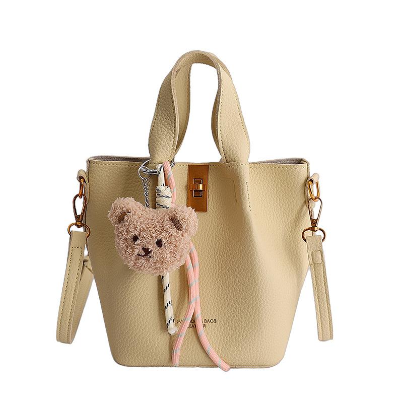 New Minimalist Soft Leather Handbag, Single Shoulder Crossbody Bag, Large Capacity Portable Bucket Bag, Lychee Patterned Women's Bag