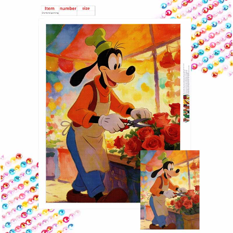 Disney diamond painting handmade diy flat 5D Goofy pruning roses painting art home decoration