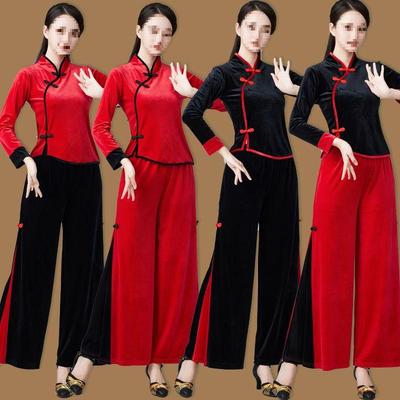 Gold Velvet Team Dance Set: Autumn/Winter Thick Long Sleeve Top & Pants