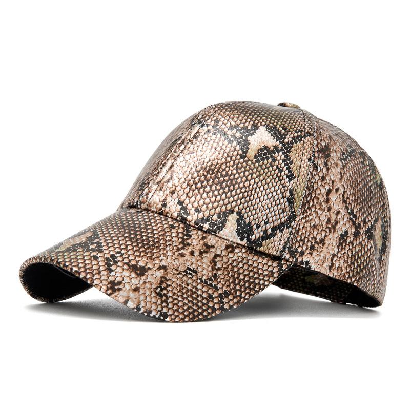 Snake Pattern Baseball Cap Unisex Outdoor PU Sunscreen Sun Hat темные хаки