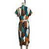 GMXIA Women's Spring/Summer Resort Style Colour Block Dresses Tie Belt Short Sleeve Midi Dresses