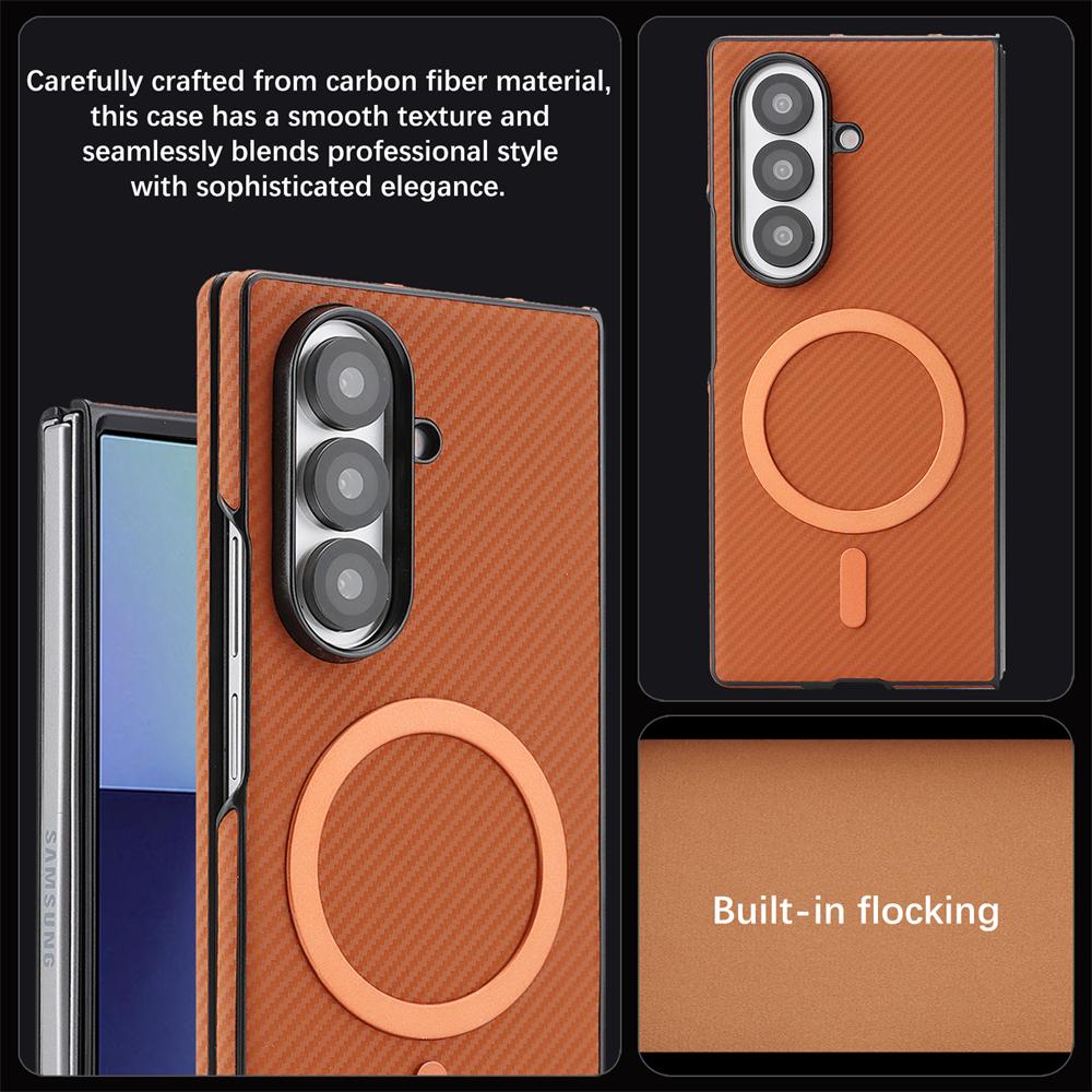 Schokbestendige Ultra Dunne Koolstofvezel Lederen Hoesje Voor Samsung Galaxy Z Fold 7 6 5 4 3 Retro Zakelijk Magnetisch Voor Magsafe Cover
