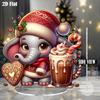 2D Flat Christmas Elephant Acrylic Desktop Decoration, Santa Hat, Suitable for Wall Decoration, Porch, Room, Villa, Accents Home, Hallway, or Workplac