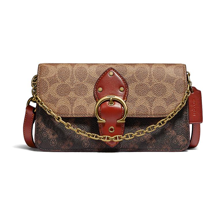 New COACH Beat Canvas With Leather Chain Bag, Portable Crossbody Bag, Shoulder Bag Women's Tan C0831-B4SI0