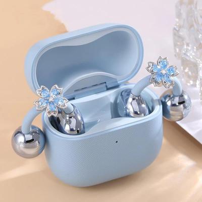 2Pcs Bluetooth Earphone Accessories Earrings For Ear Clip Earphone Rotating Flower Blossoms Shining Decoration