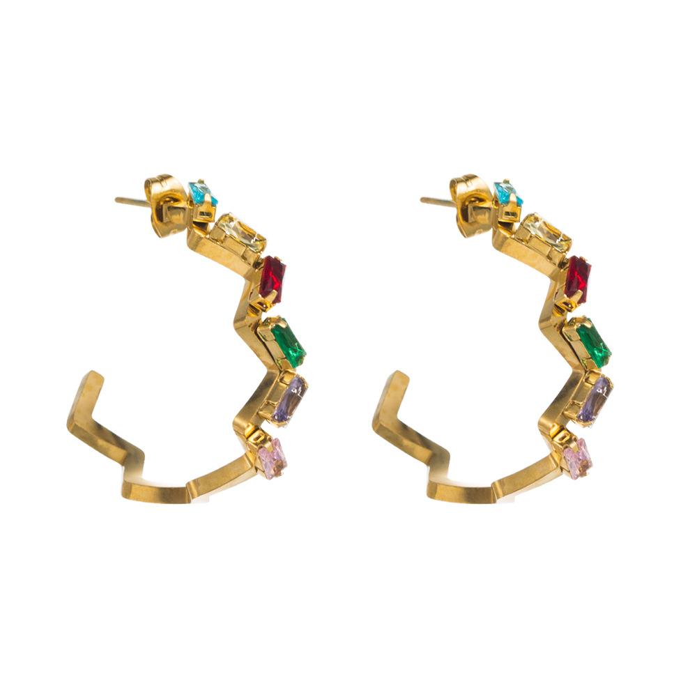 Women Simple C-shaped Eardrops Drop Earrings Titanium Steel Geometric Type Crystal Colorfull