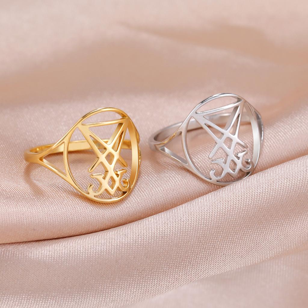 Anelli Gotici in Acciaio Inossidabile con Sigillo di Lucifero Amuleto Satanico Simbolo Demone Diavolo Anello di Satana Gioielli Religiosi Regalo per Festival